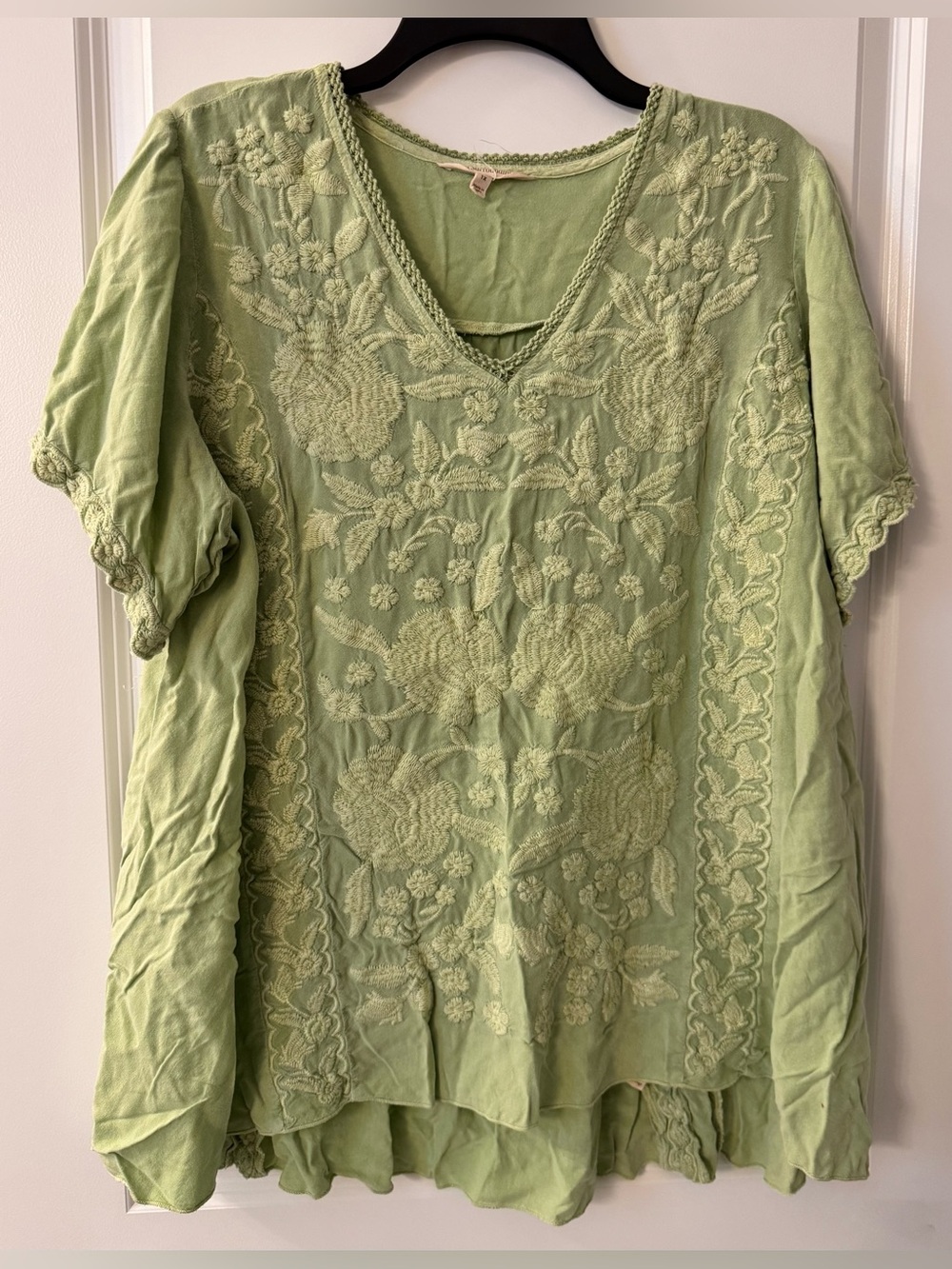 #z190 - Soft Surroundings Acapulco Embroidered Gauze Blouse Top Lime Green Sage